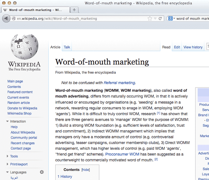 Wikipedia define WOMM